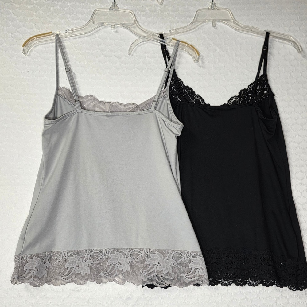 White House Black Market Lace Trim Camisoles Lot of 2 Black Grey Medium - Picture 10 of 10